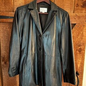 Women’s Black Lambskin Leather Blazer – Classic Tailored Jacket Medium